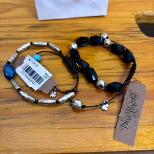Lucky Brand Lot of 2 Boho Beaded Corded Bracelets Adjustable Leather Sizing NWT‎